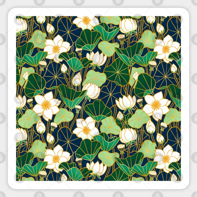 Lily pond floral bohemian pattern Sticker by Stolenpencil